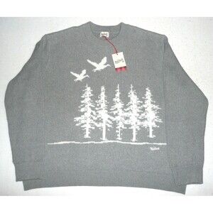 NWT Woolrich Adult Scenic Pullover Sweater Gray 3XL Duck Pine Trees XXXL Target
